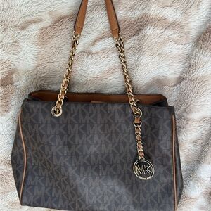 Michael Kors Dark Brown Shoulder Bag with Gold Accents